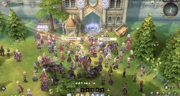 A cathedral plaza packed with adventurers